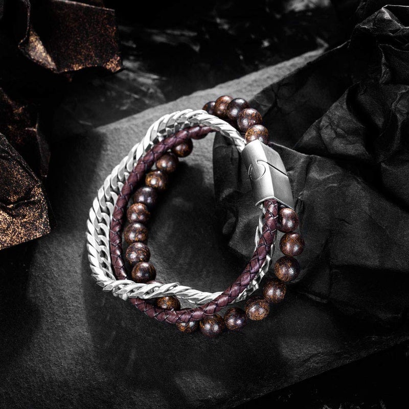 murtoo Mens Bead Leather Bracelet, Blue and Brown Bead and Leather Bracelet for Men (Brown-coffee) - Image 5